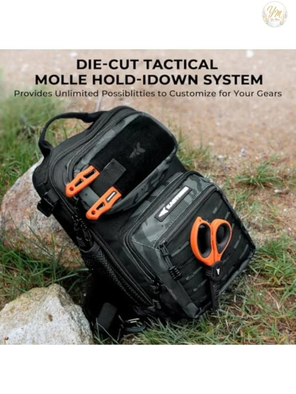 Tactical Fishing Sling Backpack with Rod Holder, Molle System, Water Resistant